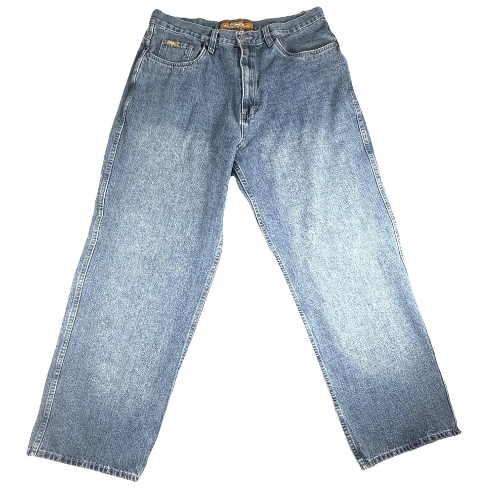 Enyce Jeans Mens 38x32 Medium Wash Blue Relaxed Straight Denim Logo Hip Hop